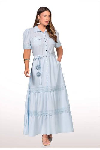 2764 - VESTIDO AZUL C/APLIQUES ROW-AN 