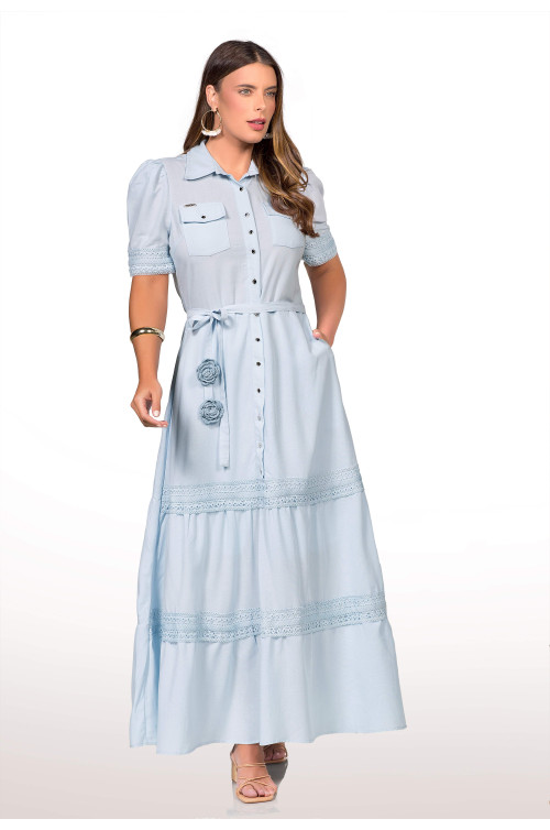 2764 - VESTIDO AZUL C/APLIQUES ROW-AN 2764 - VESTIDO AZUL C/APLIQUES ROW-AN