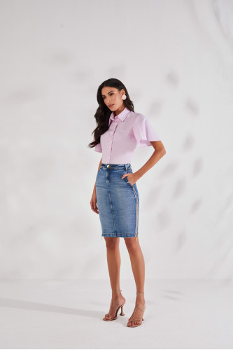27661 - SAIA TRADICIONAL JEANS COM ZIPER E AVIAMENTO LATERAL 50CM