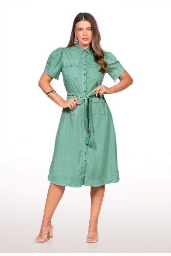 2767 - VESTIDO VERDE COM CINTO ROW-AN 