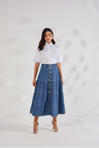 27648 - SAIA JEANS C/ BABADOS E BOTÕES 85CM