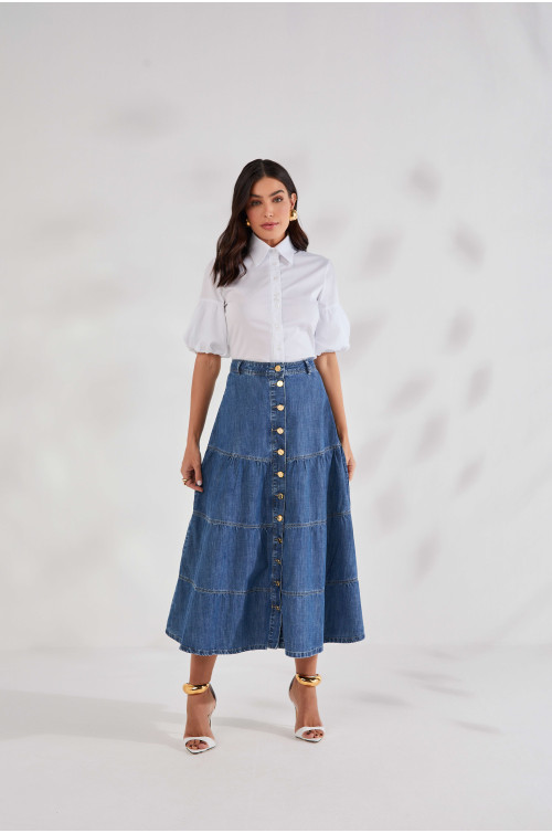 27648 - SAIA JEANS C/ BABADOS E BOTÕES 85CM