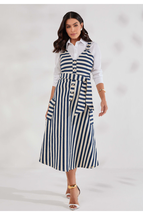 27705 SALOPETE JEANS LISTRADA COM BOTÕES 125CM