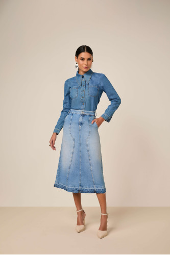 27808 - SAIA JEANS EVASÊ COM RECORTES E BARRA DESFEITA 85CM