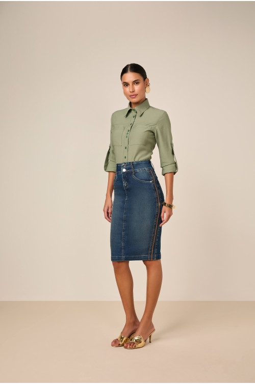 27862 - SAIA TRADICIONAL JEANS 2 BOTÕES COM COSTURA LATERAL 62CM