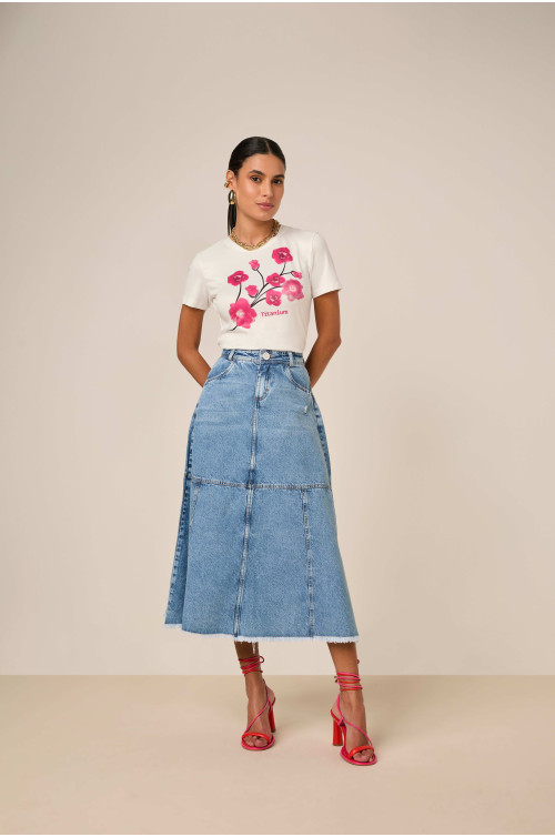 27806 - SAIA GODÊ JEANS COM RECORTES E BARRA A FIO 85CM 27806 - SAIA GODÊ JEANS COM RECORTES E BARRA A FIO 85CM
