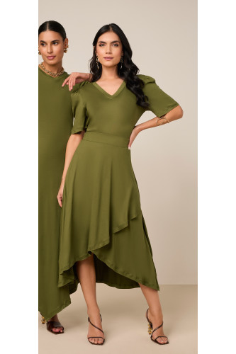 27844 - CONJUNTO BLUSA DE MALHA VERDE E SAIA DE MALHA VERDE EVASE 