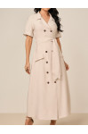 27848 - VESTIDO ALFAIATARIA DE VISCOSE QUAKER COM BOTÕES DE COCO 130CM