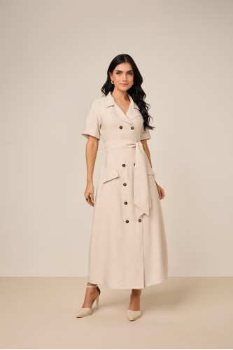 27848 - VESTIDO ALFAIATARIA DE VISCOSE QUAKER COM BOTÕES DE COCO 130CM
