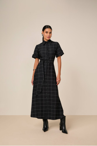 27877 - CHEMISE DE ALFAIATARIA COM VISCOSE XADREZ PRETO 135CM