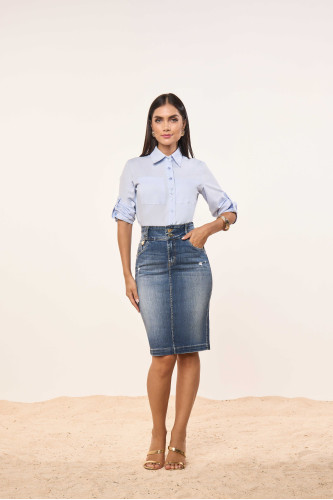 28005- SAIA TRADICIONAL JEANS 2 BOTÕES 62CM