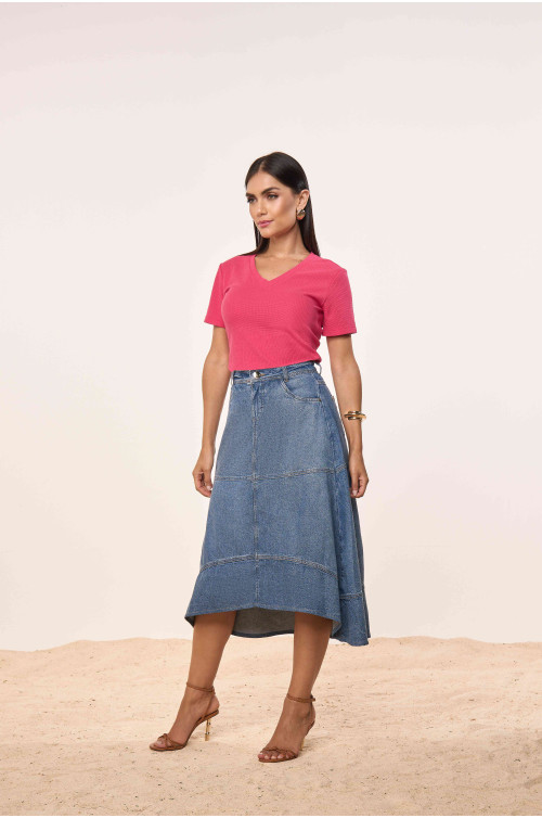 27957- SAIA GODÊ JEANS COM RECORTES 80CM