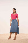27957- SAIA GODÊ JEANS COM RECORTES 80CM