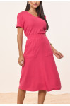 28015 - CONJUNTO BLUSA MALHA TRICOT ROSA E SAIA EVASE DE MALHA TRICOT
