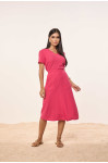 28015 - CONJUNTO BLUSA MALHA TRICOT ROSA E SAIA EVASE DE MALHA TRICOT