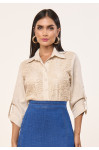 28033- CAMISA VISCOLINHO COM TELA BORDADA
