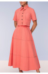 28040 CONJUNTO CAMISA CROPPED DE SARJA E SAIA GODE DE SARJA LEVE 