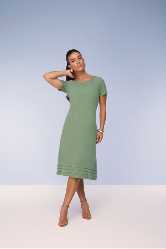 28063VD- VESTIDO RETO DE SARJA LEVE COLLOR VERDE 105CM