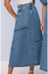 28137- SAIA EVASE JEANS COM RECORTES E DESFIADOS 85CM