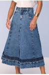 28059- SAIA GODE JEANS GODÊ COM RECORTES E BARRA DIFERENCIADA 80CM 28059- SAIA GODE JEANS GODÊ COM RECORTES E BARRA DIFERENCIADA 80CM