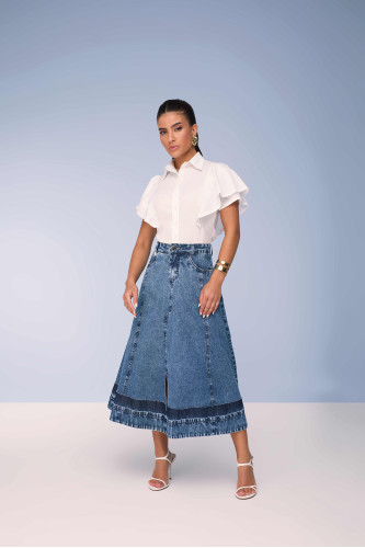 28059- SAIA GODE JEANS GODÊ COM RECORTES E BARRA DIFERENCIADA 80CM