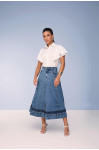 28059- SAIA GODE JEANS GODÊ COM RECORTES E BARRA DIFERENCIADA 80CM 28059- SAIA GODE JEANS GODÊ COM RECORTES E BARRA DIFERENCIADA 80CM