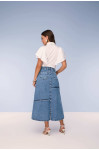 28137- SAIA EVASE JEANS COM RECORTES E DESFIADOS 85CM