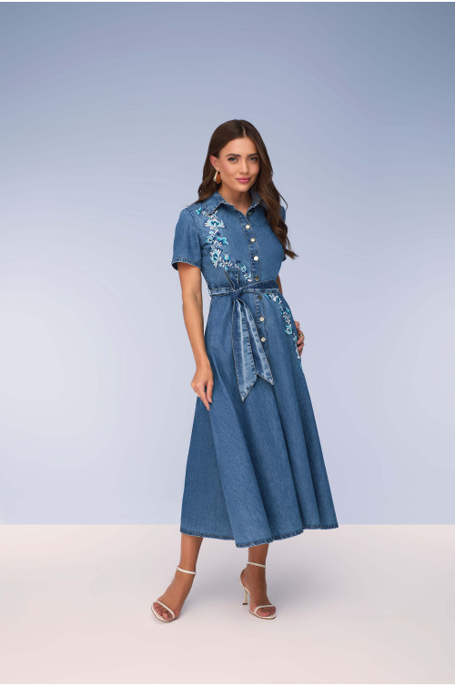 28071-VESTIDO GODÊ JEANS BORDADO 125CM