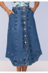 28056- SAIA EVASÊ JEANS COM BOTÕES E BARRA ASSIMETRICA 75/85CM