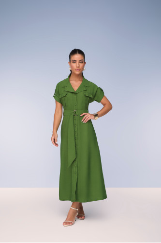 28089- CHEMISE EVASÊ ALFAIATARIA DE VISCOSE VERDE