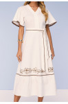 28092- VESTIDO SEMI GODÊ DE SARJA LEVE BORDADO OFF WHITE 125CM