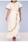 28094 CONJUNTO SAIA DE SARJA LEVE OFF WHITE E BLUSA DE SARJA LEVE OFF WHITE 