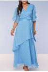 28114- VESTIDO LONGO DE CHIFFON TEXTURIZADO AZUL 140CM