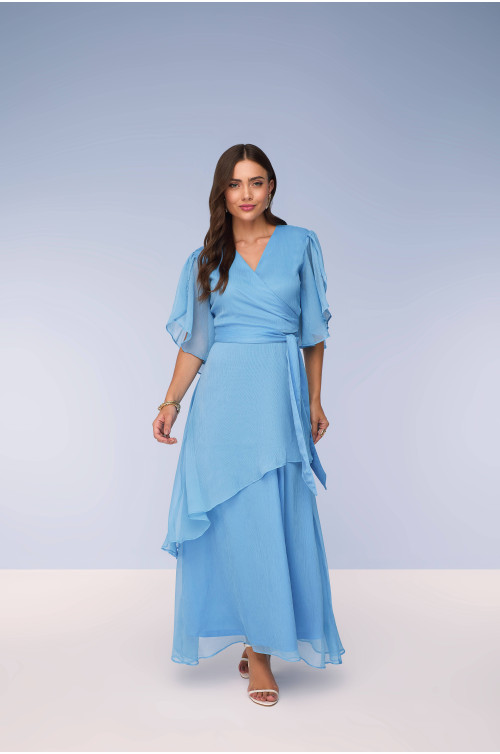 28114- VESTIDO LONGO DE CHIFFON TEXTURIZADO AZUL 140CM