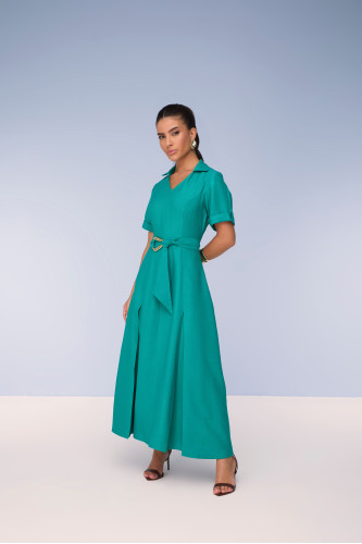 28128- VESTIDO SEMI GODÊ ALFAIATARIA DE VISCOSE VERDE 130CM