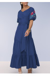 28147 - VESTIDO SEMI GODE JEANS COM BORDADO 125CM