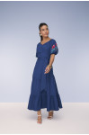 28147 - VESTIDO SEMI GODE JEANS COM BORDADO 125CM
