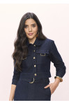 JAQUETA JEANS LISTRADO COM BOTOES 