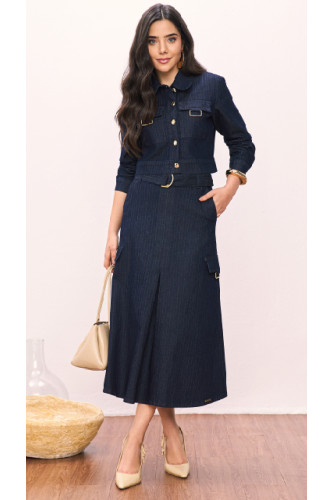 JAQUETA JEANS LISTRADO COM BOTOES 