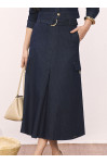 SAIA EVASE JEANS LISTRADO 80CM SAIA EVASE JEANS LISTRADO 80CM