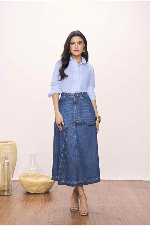 SAIA GODE JEANS COM RECORTES 85CM 