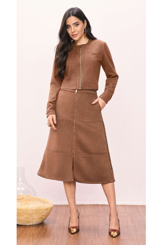 JAQUETA DE SUEDE MARROM COM ZIPER 