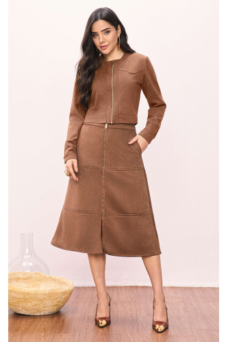 SAIA EVASE DE SUEDE MARROM COM ZIPER 75CM