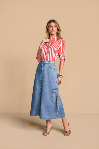 28308 - SAIA SEMI GODE JEANS C//BOLSOS LAT. 85CM TITANIUM