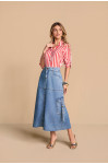 28291 - CAMISA 7/8 CREPE LISTRADA VERMELHA TITANIUM