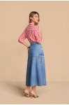 28291 - CAMISA 7/8 CREPE LISTRADA VERMELHA TITANIUM