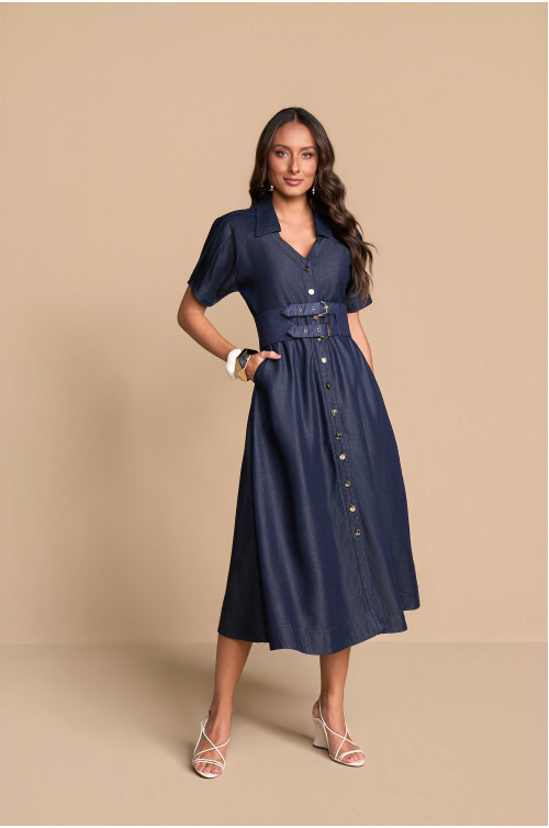 28300 - VESTIDO JEANS COM CINTO 120CM TITANIUM