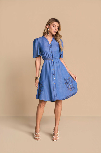 28301 - VESTIDO JEANS BORDADO 105CM TITANIUM