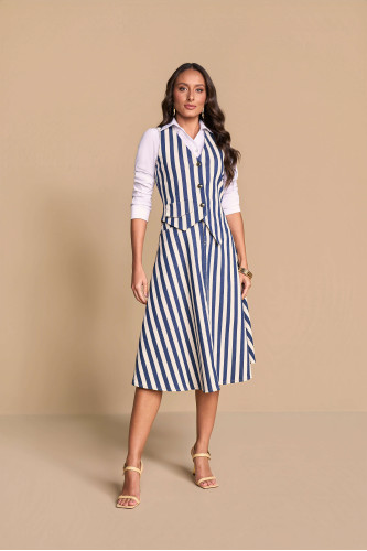 28311/28316 CONJUNTO COLETE E SAIA JEANS LISTRADO