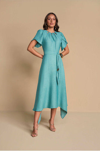 28313 - VESTIDO EM VISCOSE TEXT. VERDE 120CM TITANIUM